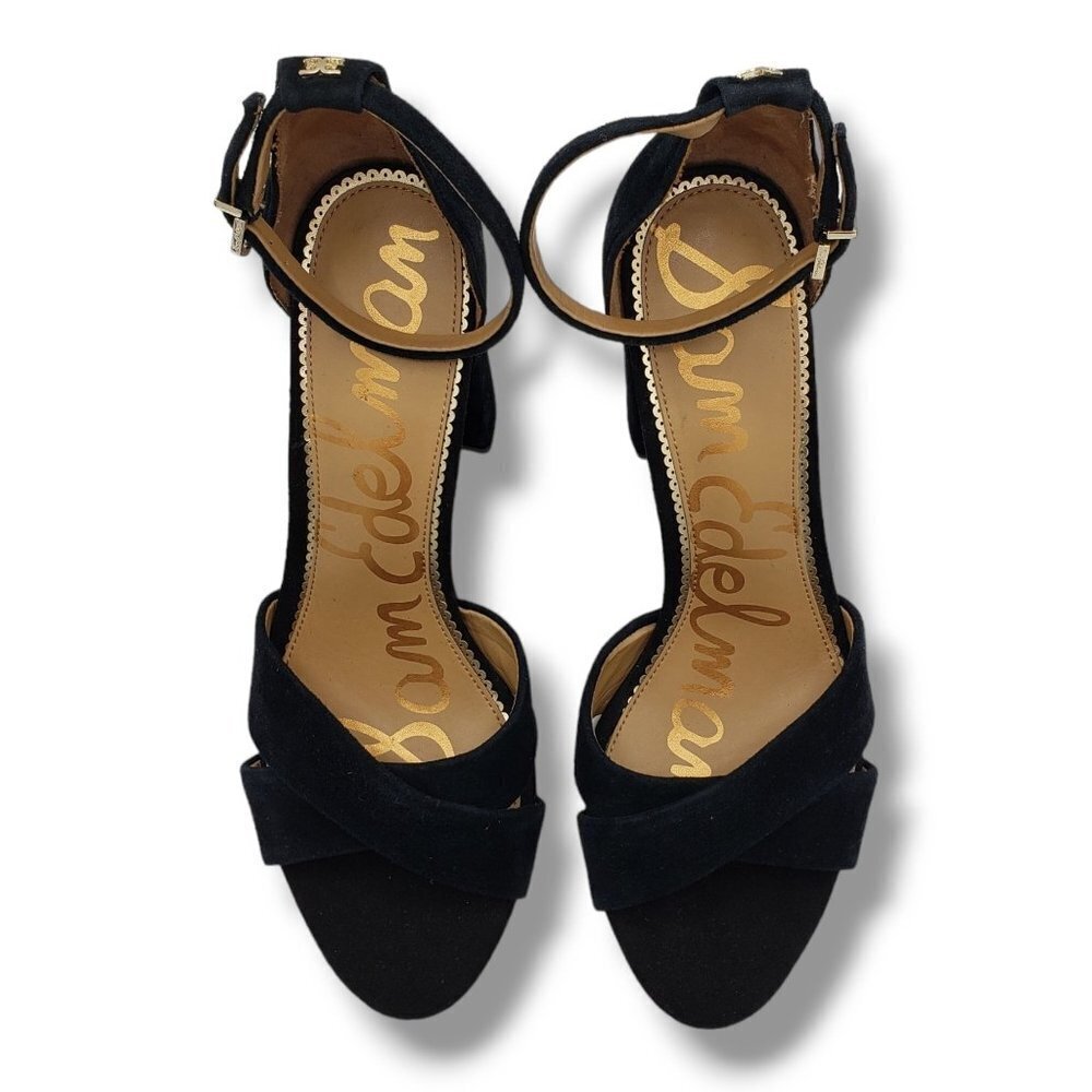 Sam Edelman Yancy Womens 10 Sandals‎ Black Suede Ankle Strap Block Heel - Picture 7 of 9